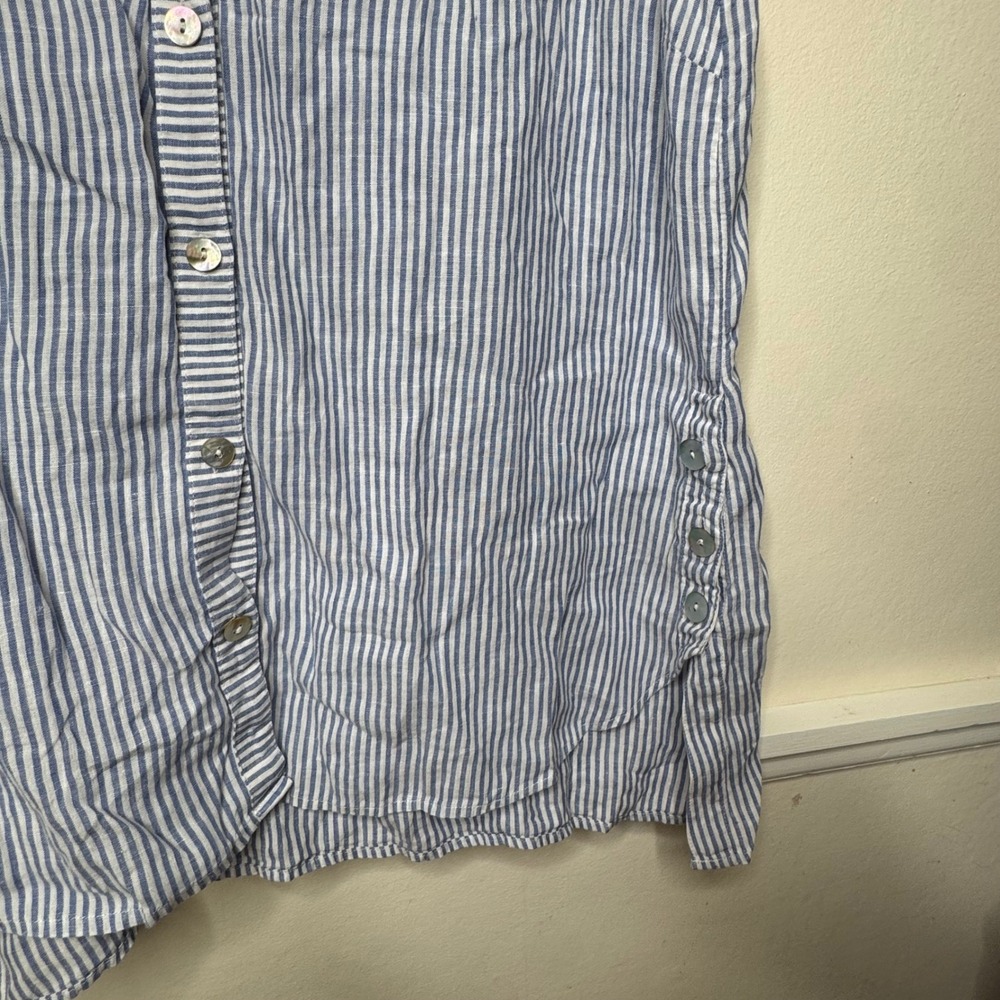 J. Jill Sleeveless Top Women XL Tall Blue White Stripe 100% Linen Button Down - Picture 4 of 9